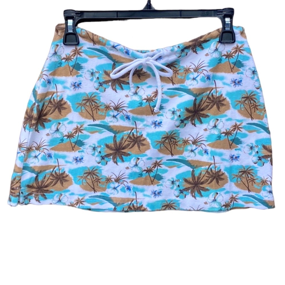 Daash Hawaiian Floral Palm Tree Cotton Mini Skirt - L